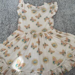 Posh Peanut Cream Dress with Eye and Butterfly Pattern